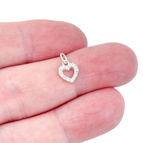 Vintage Sterling Silver 925 Cubic Zirconia Open Heart Charm Pendant - Picture 1 of 6